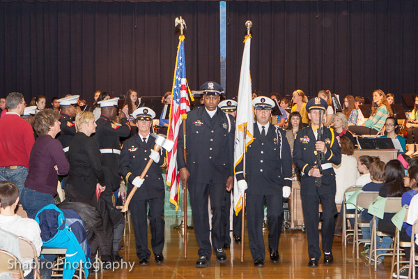 Buffalo Grove Fire Department and Police Department honor guard at Cooper Middle School Veteran's Day 2013 Larry Shapiro photography shapirophotography.net
